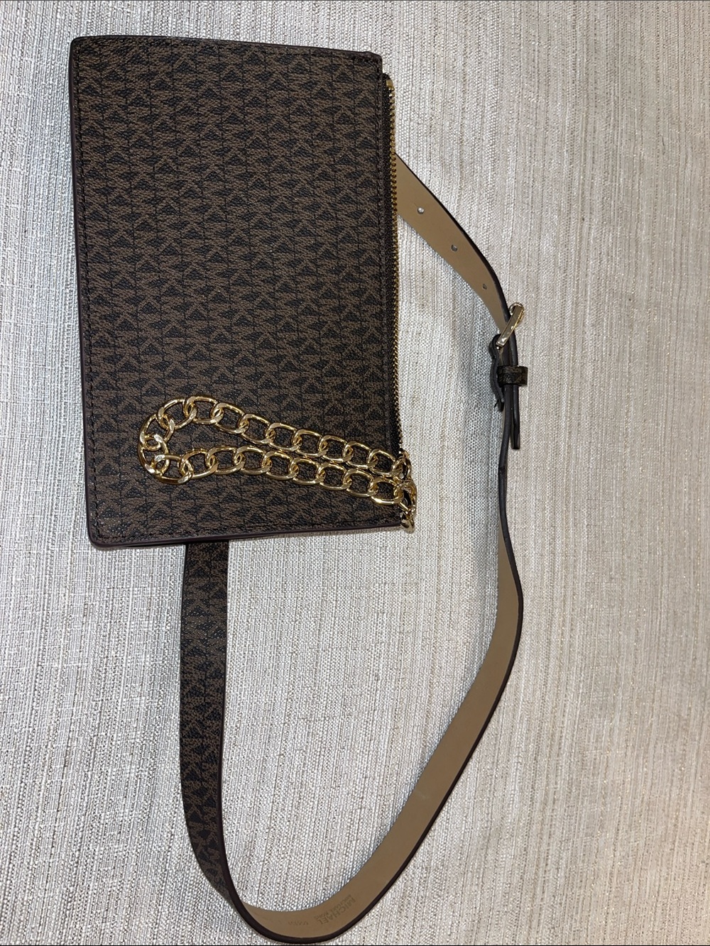 Michael Kors Jet Set Brown Signature MK Logo Crossbody Pouch Chain Strap